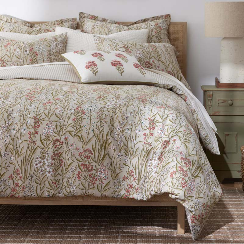 Julienne Classic Cool Cotton Percale Reversible Sham - Mini Floral Taupe, Standard