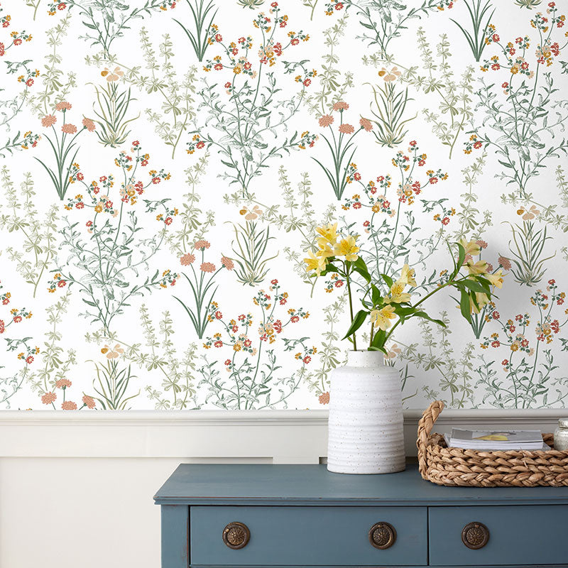 Jardin Traditional Wallpaper - White Multi, Swatch