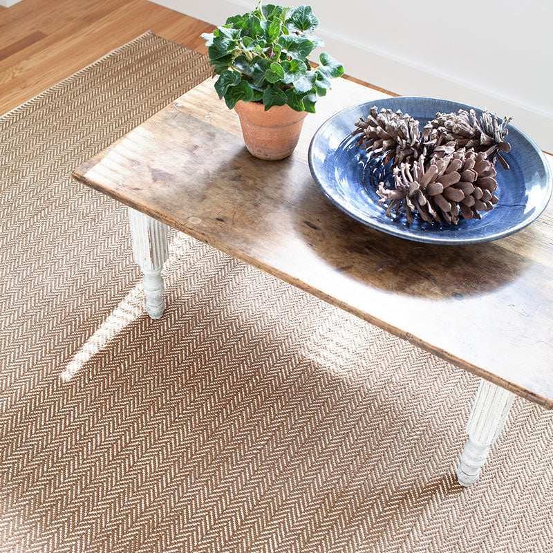 Herringbone Handwoven Cotton Rug - Stone, 5' x 8'