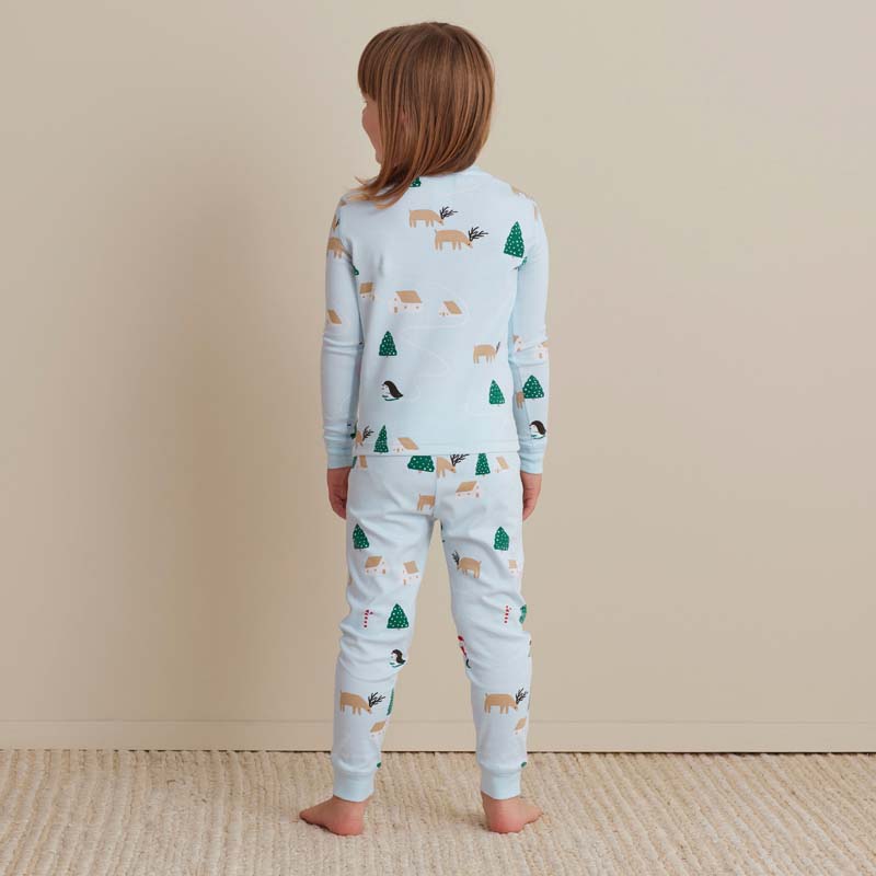 Family Printed Peruvian Cotton Kid's Pajama Set - Santa's Ski Dash, 10