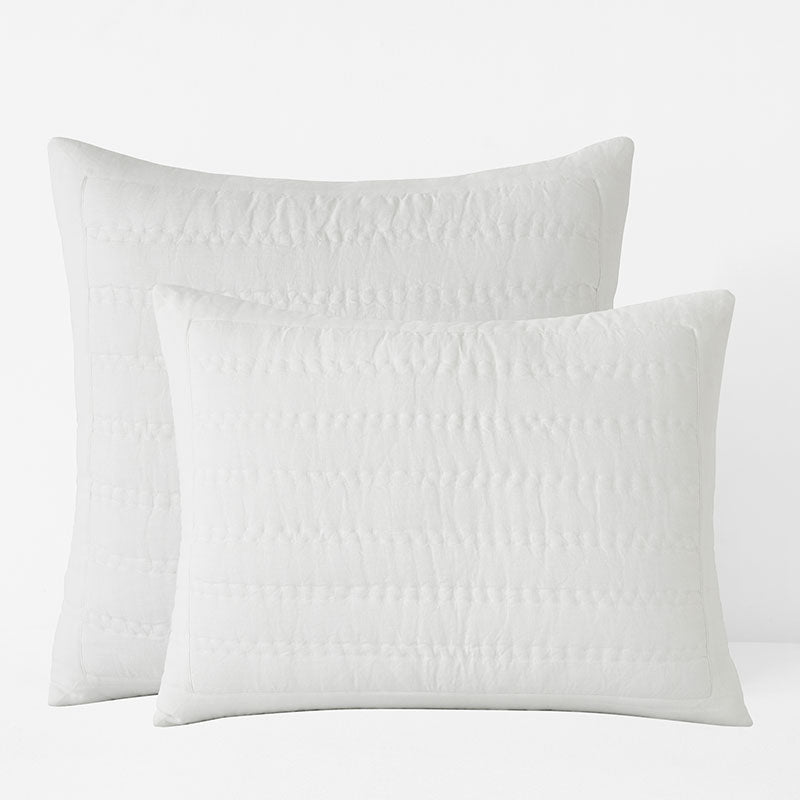 Premium Breathable Washed Linen Solid Quilted Sham - White, Standard
