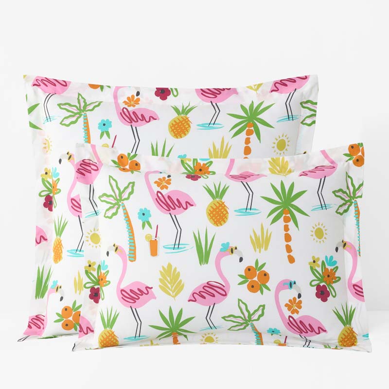 Summer Prints Classic Cool Cotton Percale Sham - Flamingo and Palms, Euro