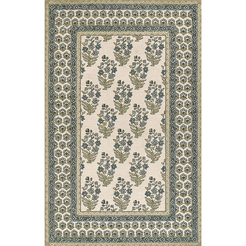 Floral Border Hand Tufted Wool Rug -  Green Multi, 8' x 10'