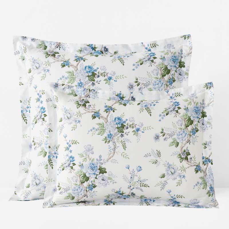 Manor Floral Premium Smooth Sateen Reversible Sham - Blue, Euro
