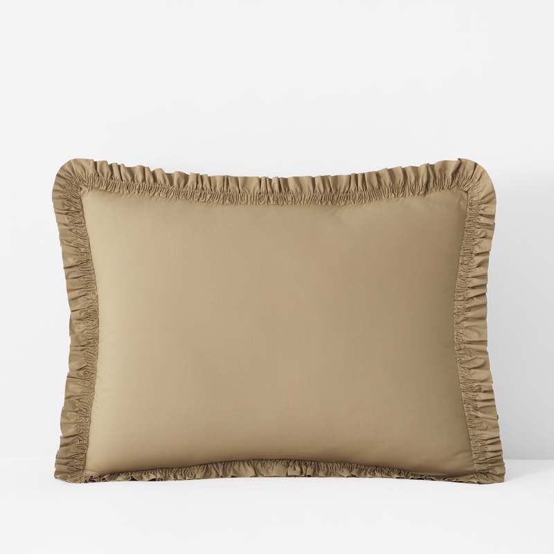 Solid Ruffle Garment Washed Cotton Percale Sham - Wheat, King
