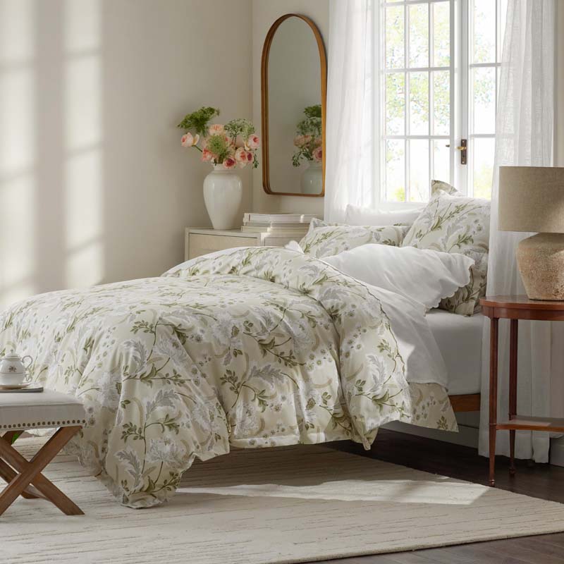 Tranquil Blossom Premium Smooth Wrinkle-Free Sateen Fitted Bed Sheet - Antique Beige, Full