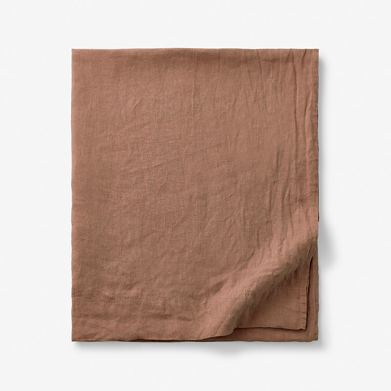 Premium Breathable Washed Linen Solid Flat Bed Sheet - Terracotta, Full