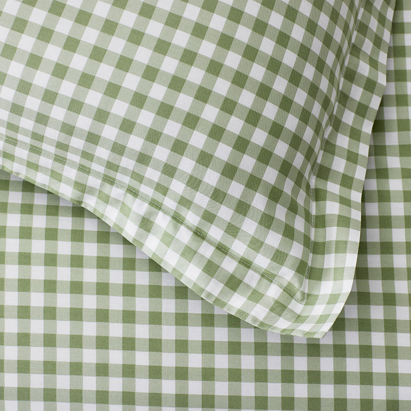 Gingham Classic Cool Organic Cotton Percale Bed Sheet Set - Moss, Twin