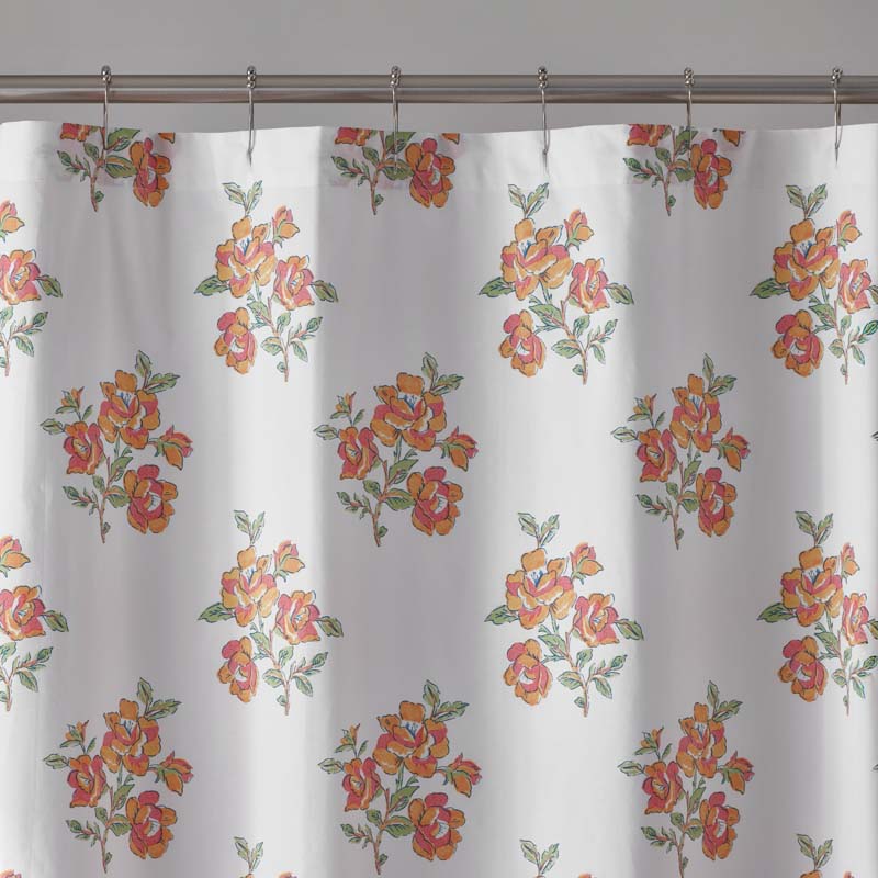 Blossoms and Stripes Classic Cool Cotton Percale Shower Curtain - Petal Charm