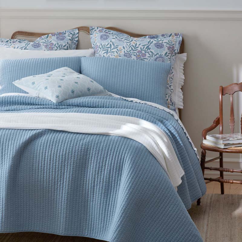 Fara Textured Kantha Quilted Sham - Blue, King