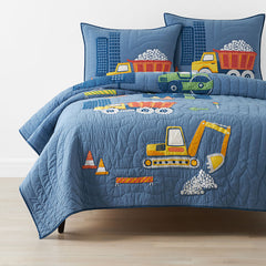 Construction Trucks Quilt - Blue , Full/Queen