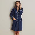 Peruvian Cotton Embroidered Women's Robe - Navy, M