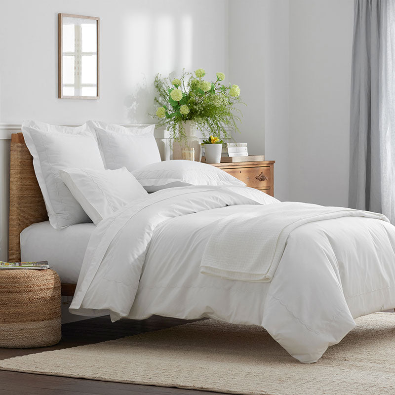 Embroidered Scallop Classic Cool Cotton Percale Sham - White, Euro