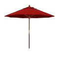Round Outdoor Patio Umbrella, Wood with Manual Lift - Jockey Red, 9'