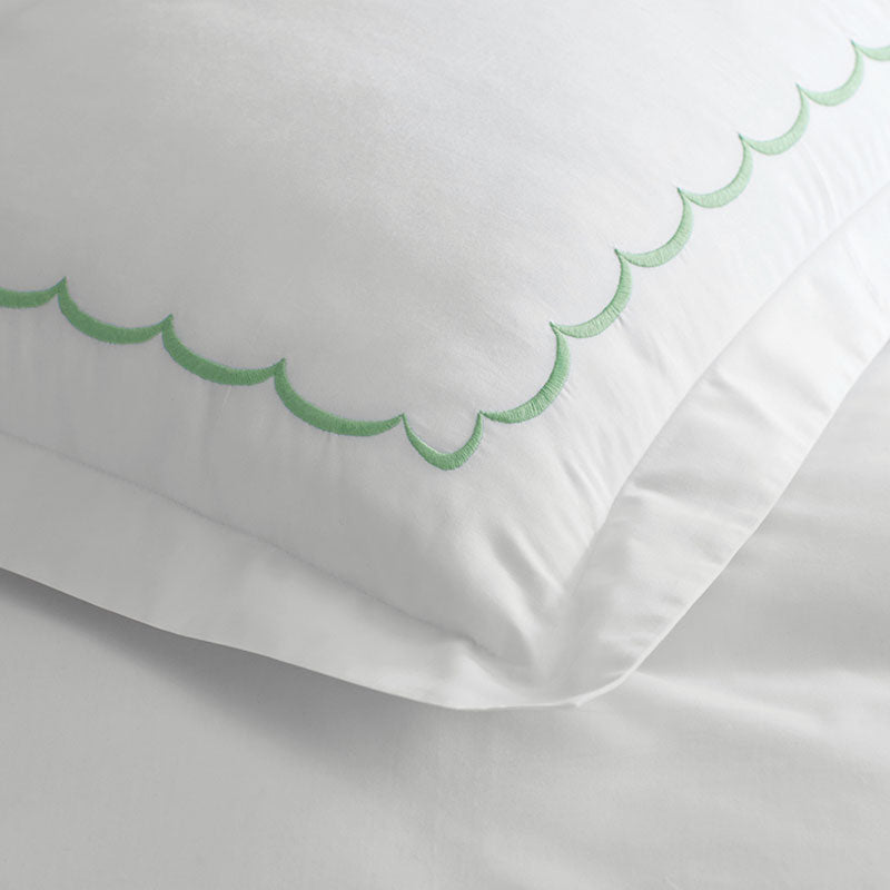 Embroidered Scallop Classic Cool Cotton Percale Sham - Green, Standard