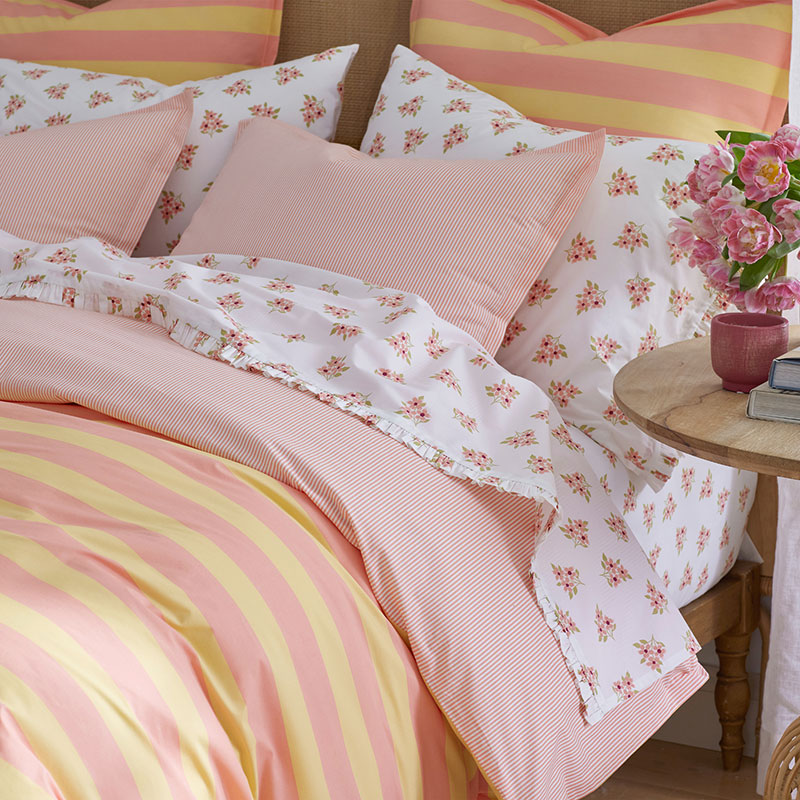 Sunshine & Blooms Classic Cool Cotton Percale Duvet Cover - Pinstripe Coral, Full/Queen