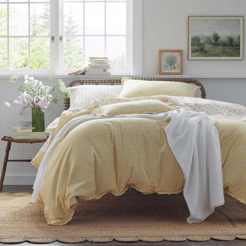 Mini-Prints Garment Washed Cotton Percale Bed Sheet Set - Flowers Yellow, King