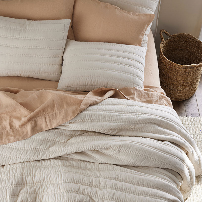 Premium Breathable Washed Linen Solid Quilted Sham - Linen, King