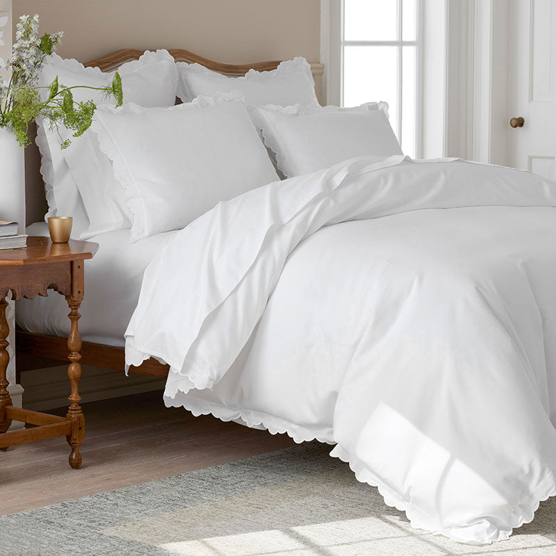Embroidered Scallop Classic Smooth Sateen Solid Sham - White, Standard