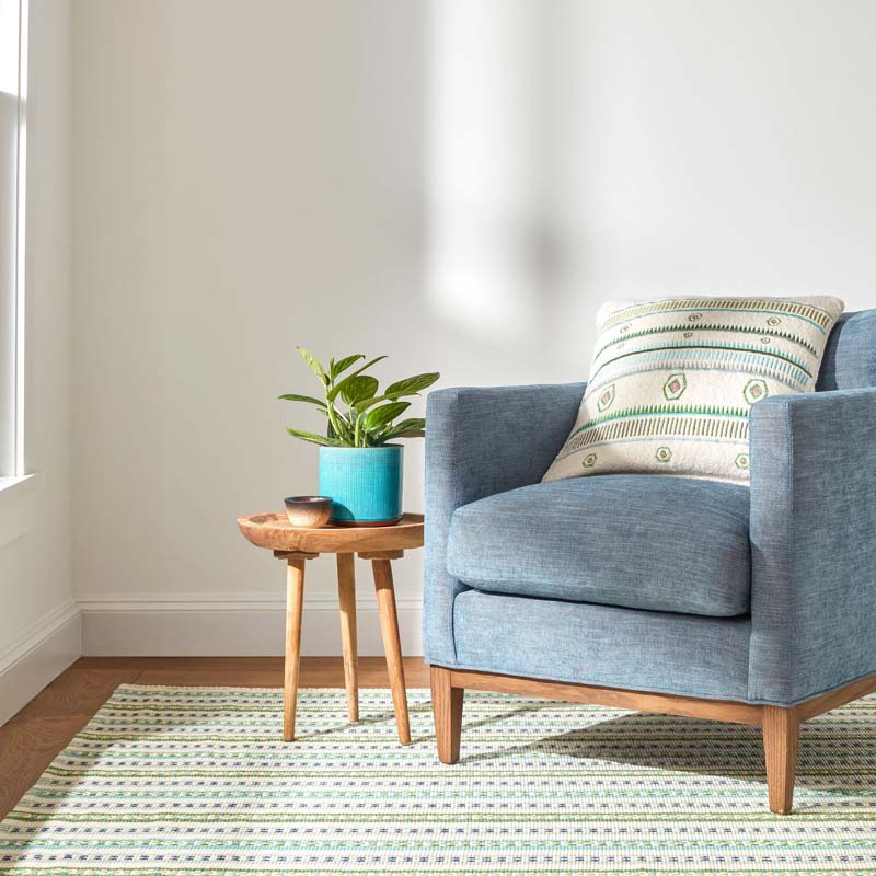 Long Slade Handwoven Cotton Rug - Teal, 2' x 3'