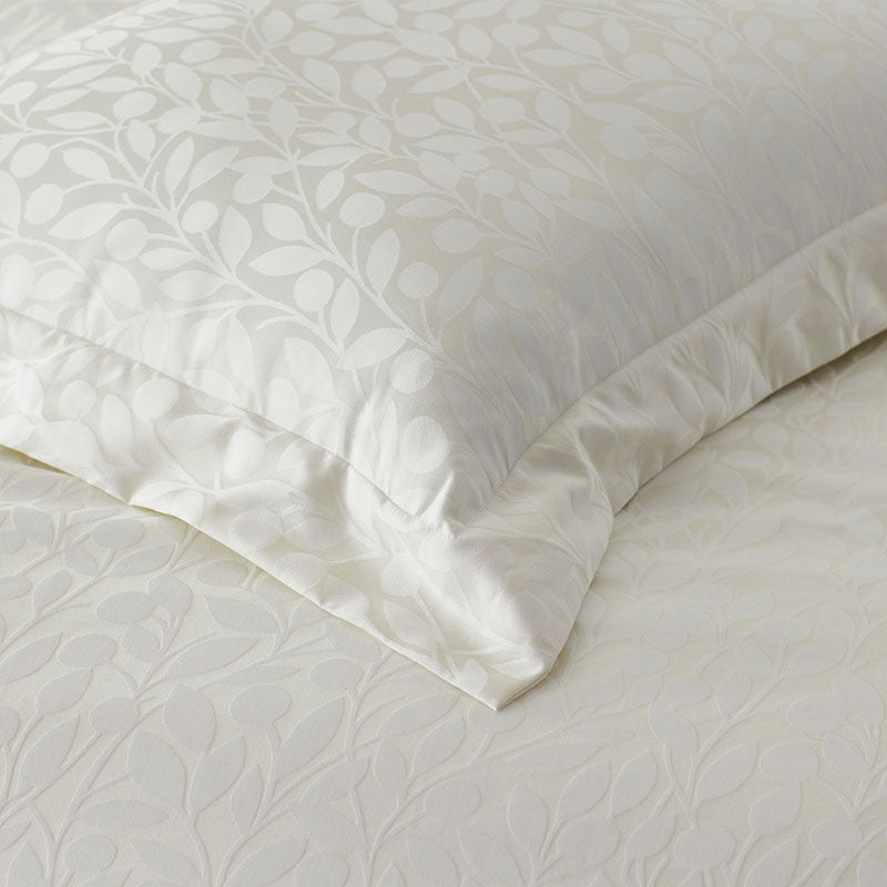 Jacquard Leaf Yarn-Dyed Premium Smooth Supima® Cotton Wrinkle-Free Sateen Bed Sheet Set - Ivory, Full