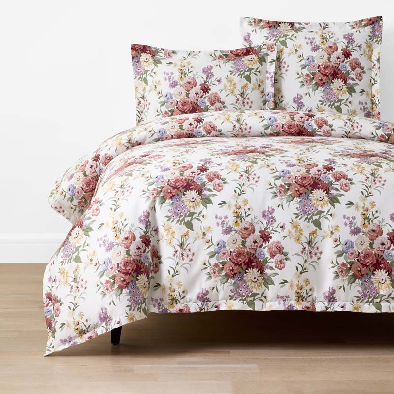 Nature's Bouquet Classic Smooth Sateen Duvet Cover - Cream Multi, King/Cal. King