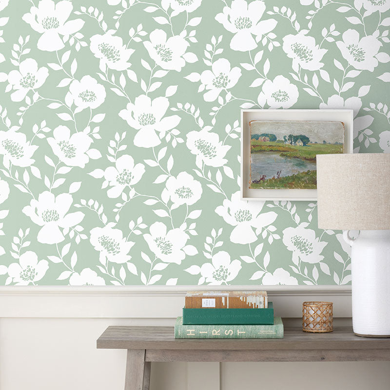 Ava Traditional Wallpaper - Floral Willow Green, Roll
