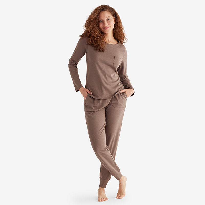 Pima Cotton Women's Jogger Pants Pajama Set - Cocoa, XXL