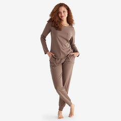 Pima Cotton Women's Jogger Pants Pajama Set - Cocoa, XL