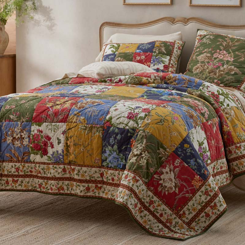 Aaliyah Patchwork Quilted Sham - Green Multi, Euro
