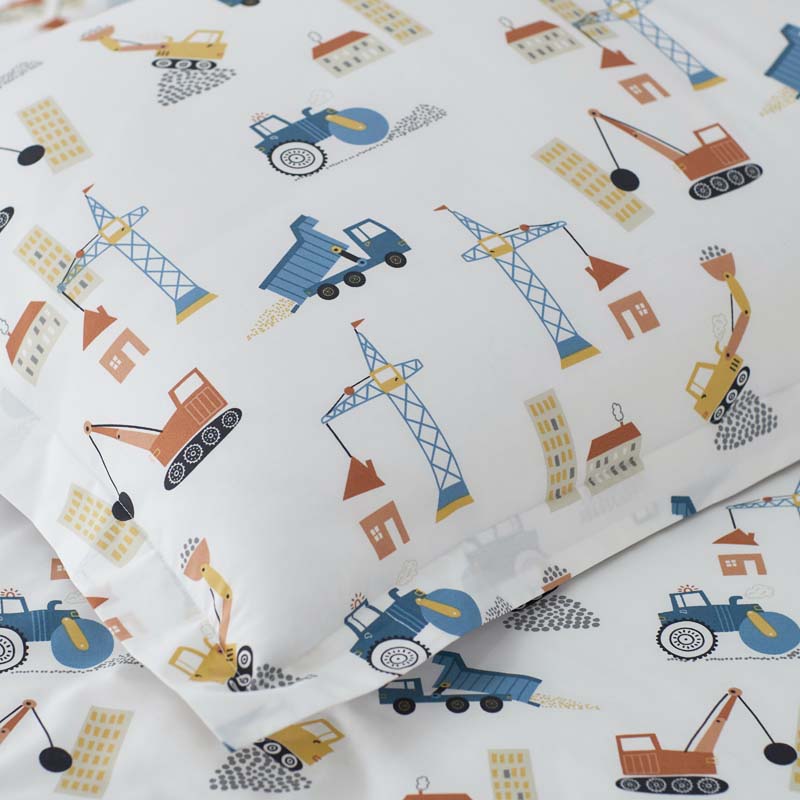 City Builders Classic Cool Organic Cotton Percale Bed Sheet Set - White Multi, Full