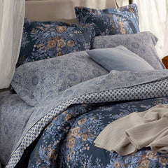 Floral Tapestry Premium Smooth Sateen Flat Bed Sheet - Blue, Queen