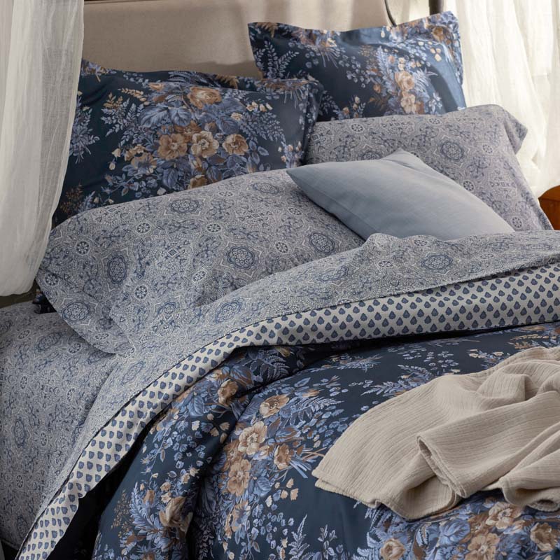 Floral Tapestry Premium Smooth Sateen Bed Sheet Set - Blue, Twin