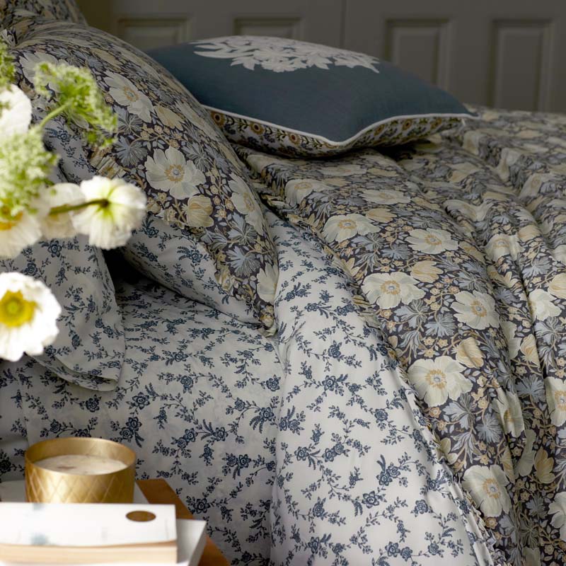Tapestry Floral Reversible Garment Washed Cotton Percale Duvet Cover Set - Ivory Multi, Full/Queen
