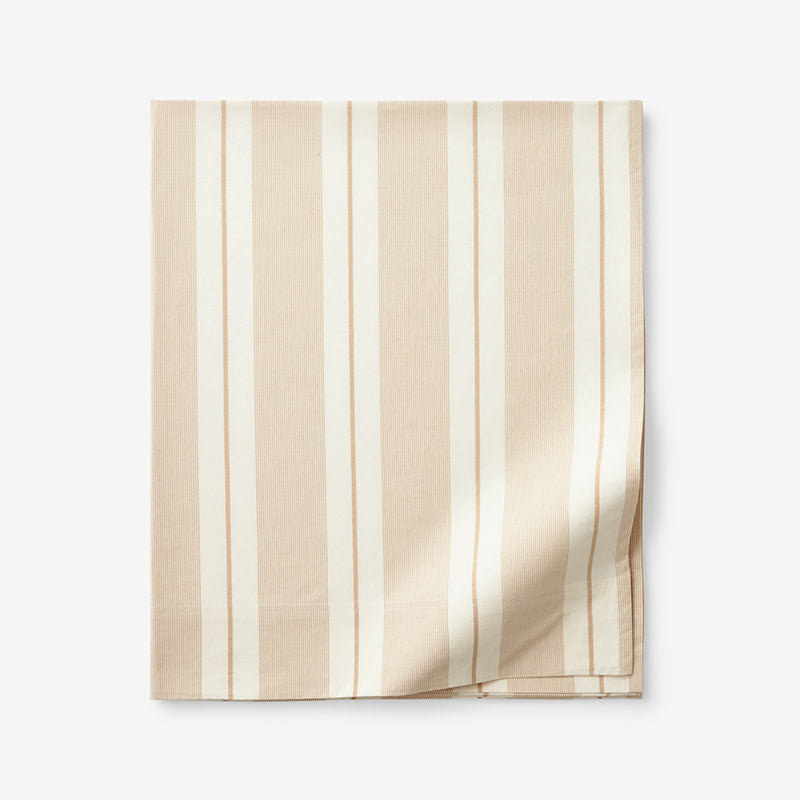 Tailored Stripes and Plaids Classic Cool Cotton Percale Flat Bed Sheet - Wide Stripe Gold, Queen