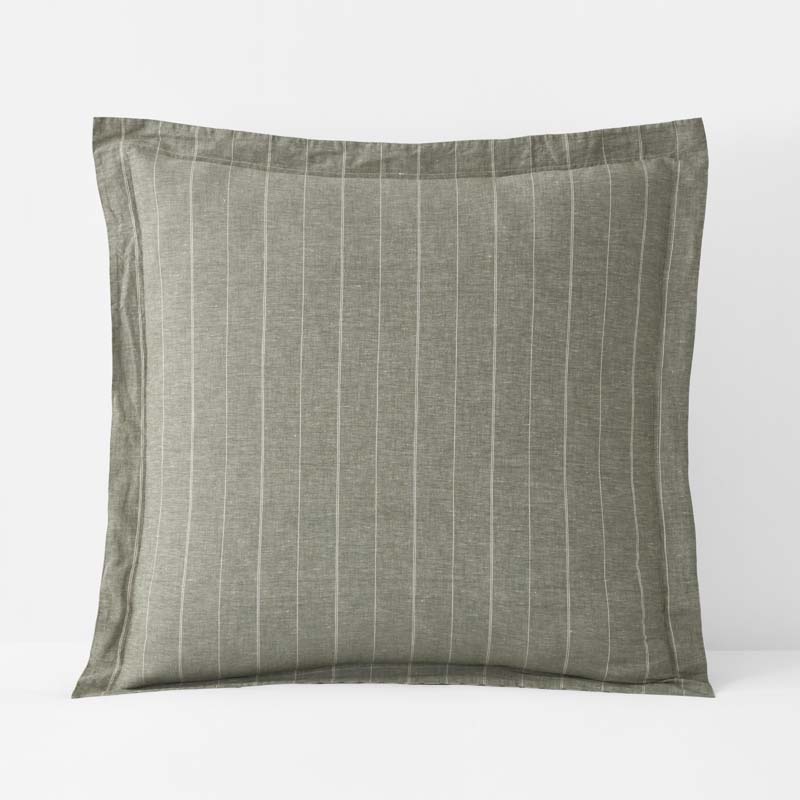Tailored Stripes Premium Breathable Washed Linen Cotton Reversible Sham - Wide Stripe Dark Olive, Euro