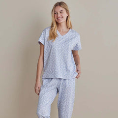 Printed Peruvian Cotton Women's Jogger Pants Pajama Set - Bergen Blue, M
