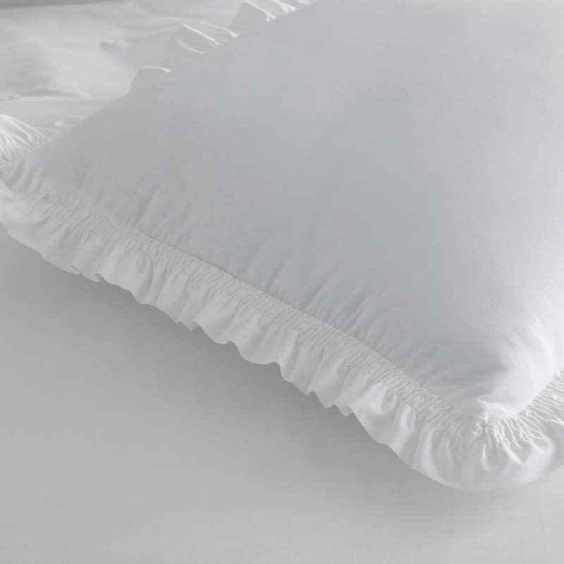 Solid Ruffle Garment Washed Cotton Percale Bed Sheet Set - White, Full