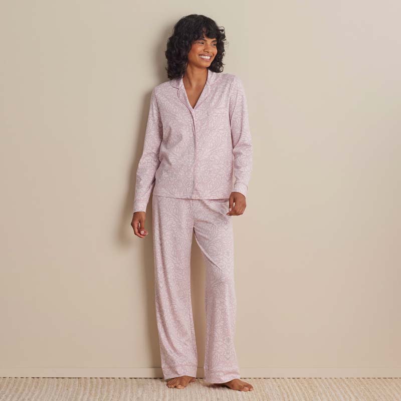 Printed Pima Cotton Women's Button-Down Pajama Set - Damask Scroll, XXL
