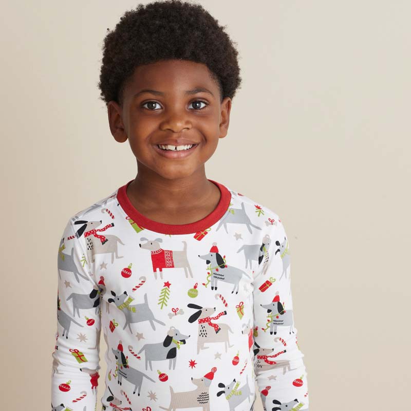 Family Printed Peruvian Cotton Kid's Pajama Set - Holiday Paws, 6/7