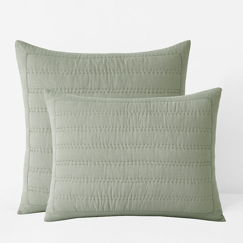 Premium Breathable Washed Linen Solid Quilted Sham - Moss, Euro