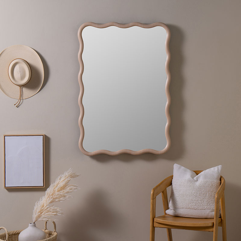 Wave Rectangle Wall Mirror - Dusty Blue