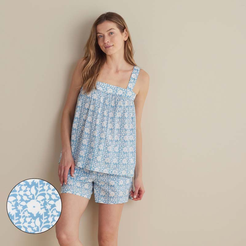 Printed Voile Women's Babydoll Shorts Set - Floral Weave, M