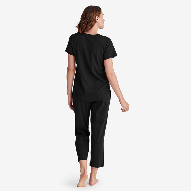 Pima Cotton Women's Cropped Pajama Set - Black, XXL