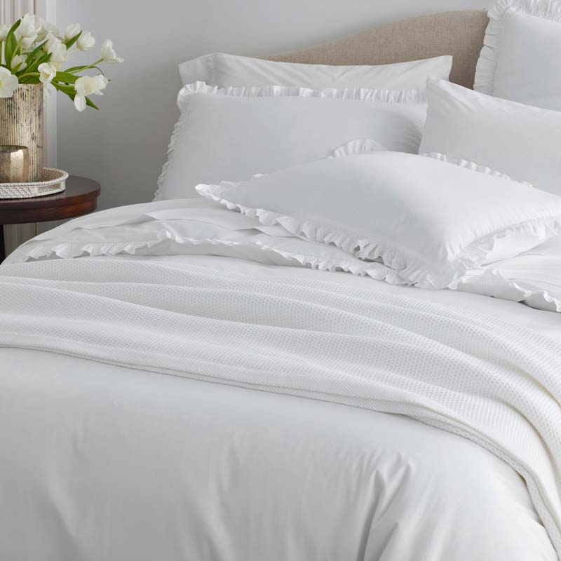 Solid Ruffle Garment Washed Cotton Percale Bed Sheet Set - White, Twin