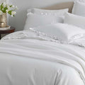 Solid Ruffle Garment Washed Cotton Percale Bed Sheet Set - White, King
