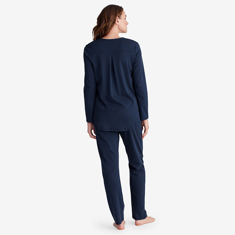 Pima Cotton Women's Button-Down Pajama Set - Navy, XXL