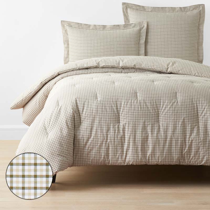 Classic Stripes and Plaids Cool Yarn-Dyed Cotton Percale Comforter - Mini Check Green, Full