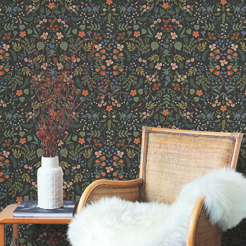 Wildwood Traditional Wallpaper - Black Multi, Swatch