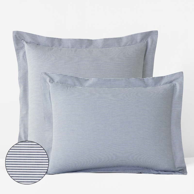 Classic Stripes and Plaids Cool Yarn-Dyed Cotton Percale Sham - Stripe White/Blue, Standard